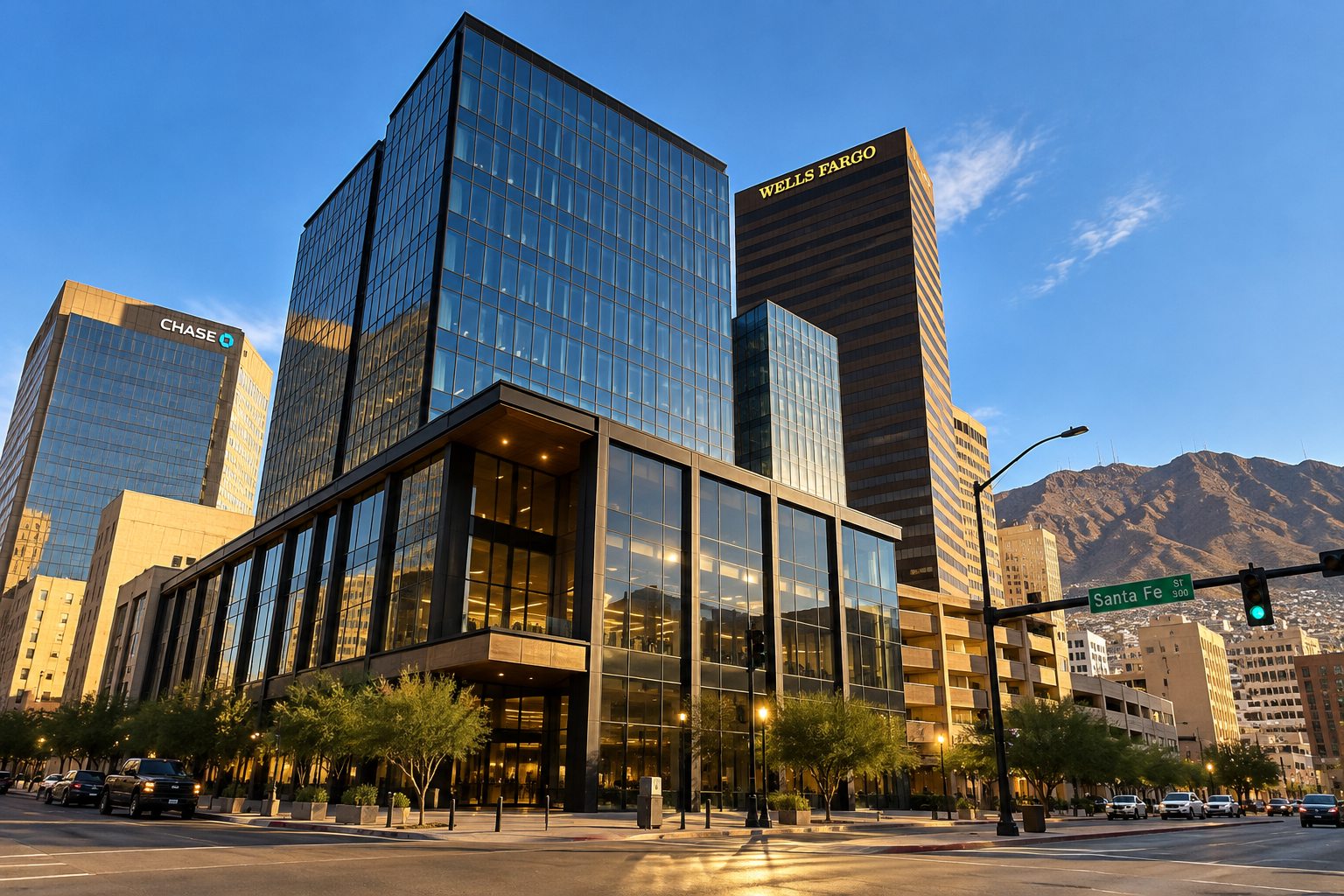 El Paso-inspired downtown commercial architecture visualization